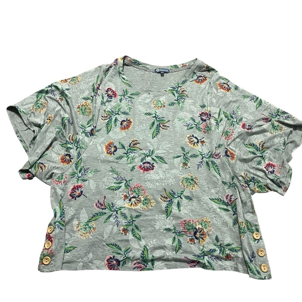 Democracy Plus Size 1x Multicolor Floral Blouse Button Detail Boho Loose Flowy